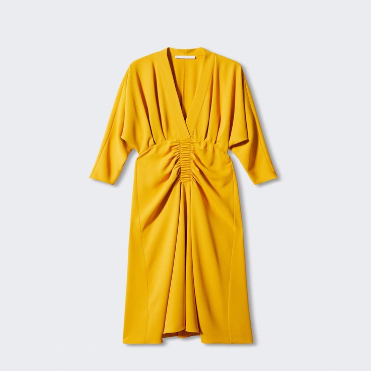 VESTIDO ESCOTE PICO FRUNCIDO